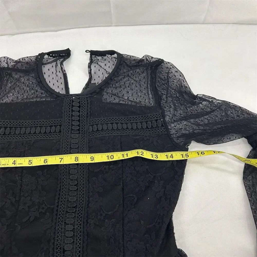 Disney Snow White Black Lace Swing Dress M Polka Dot Party Long Sleeve - Picture 9 of 11